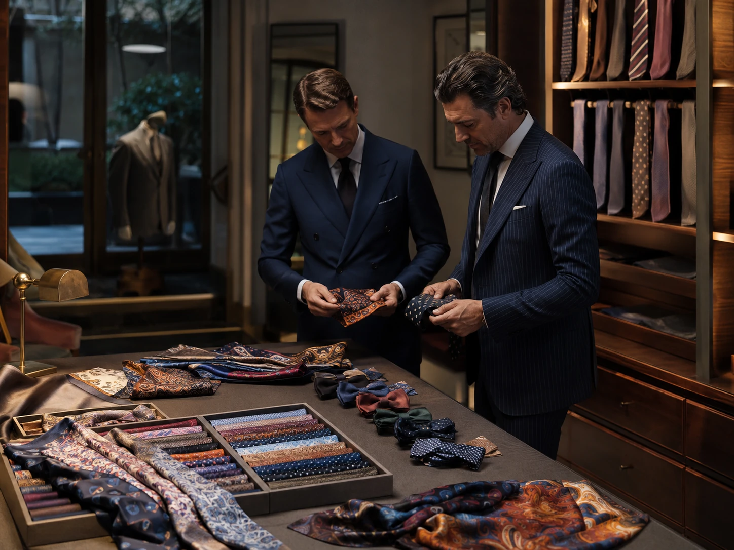 Italian premium neckties and bow ties in an elegant showroom